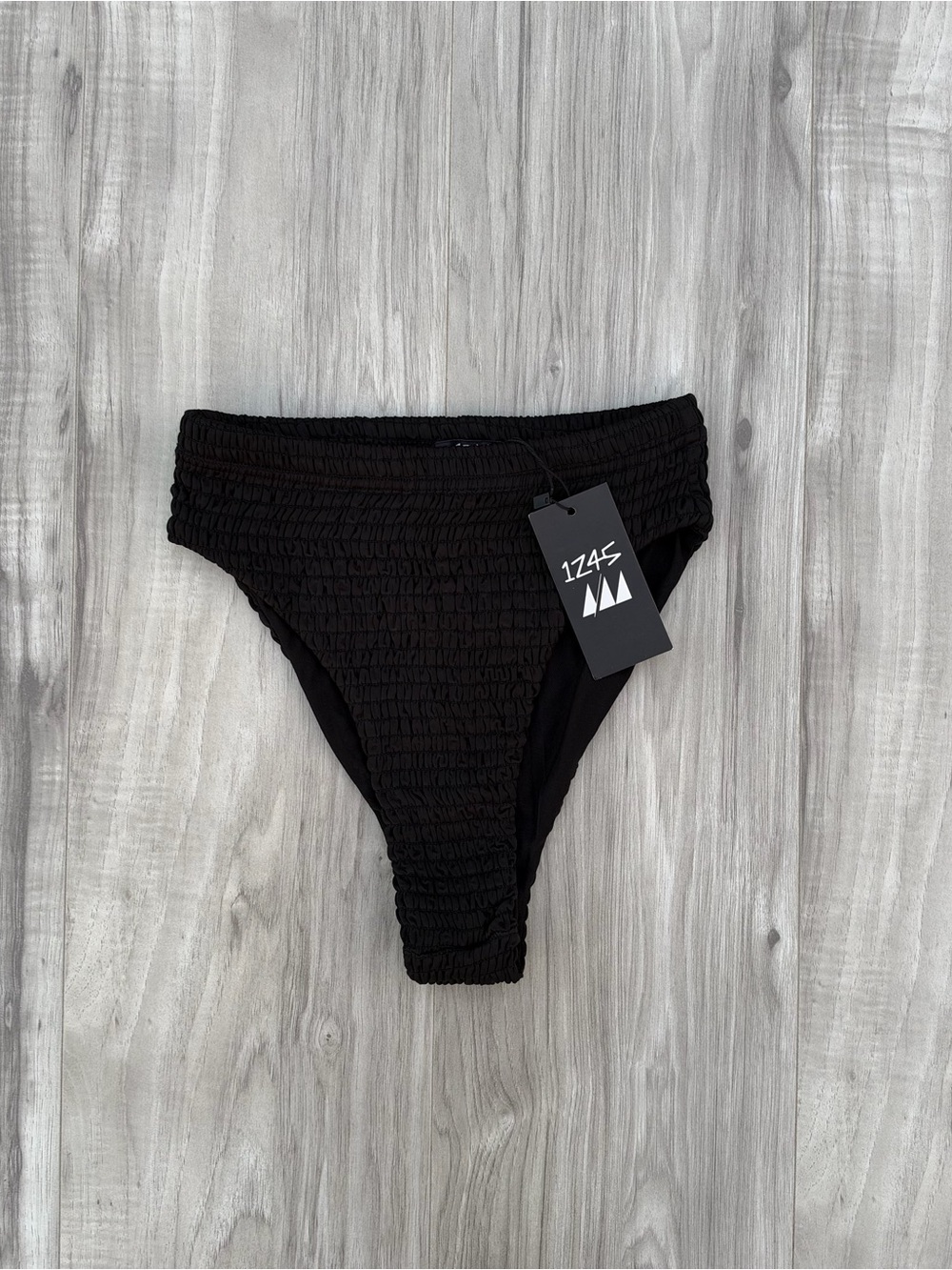 1Z45 Black high-waisted smocked bikini bottom